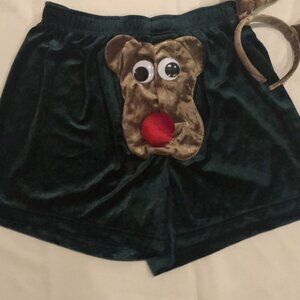 Boxer shorts Christmas reindeer & headpiece mens new size L polyester button fly